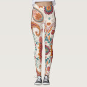 Levendige Boho Paisley witte bloempatroon  Leggings (Voorkant)