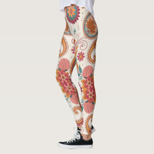 Levendige Boho Paisley witte bloempatroon Leggings