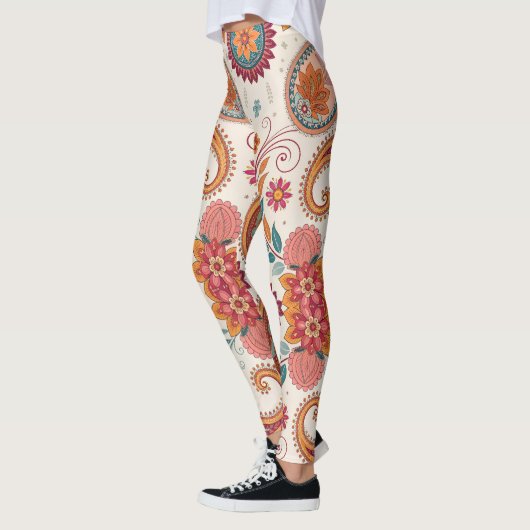 Levendige Boho Paisley witte bloempatroon  Leggings (Links)