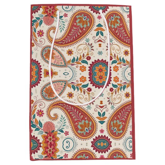 Levendige Boho Paisley witte bloempatroon  Medium Cadeauzakje (Voorkant)