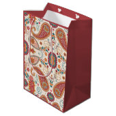 Levendige Boho Paisley witte bloempatroon  Medium Cadeauzakje (Achterkant Gekanteld)