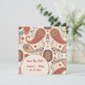 Levendige Boho Paisley witte bloempatroon Save The Date (Staand voorkant)