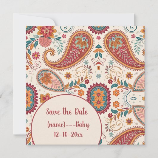 Levendige Boho Paisley witte bloempatroon Save The Date (Voorkant)