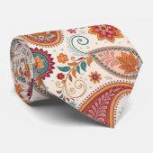 Levendige Boho Paisley witte bloempatroon Stropdas (Opgerold)