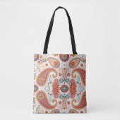 Levendige Boho Paisley witte bloempatroon Tote Bag (Voorkant)