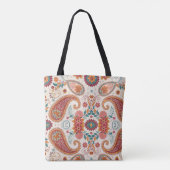 Levendige Boho Paisley witte bloempatroon Tote Bag (Achterkant)