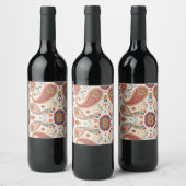 Levendige Boho Paisley witte bloempatroon Wijn Etiket (Flessen)