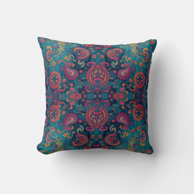 Levendige Boho Paisley Worpkussen Kussen (Voorkant)