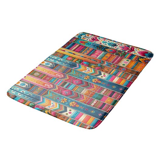 Levendige Boho Stripes: Eclectische Textielkunst Badmat (Gekanteld)
