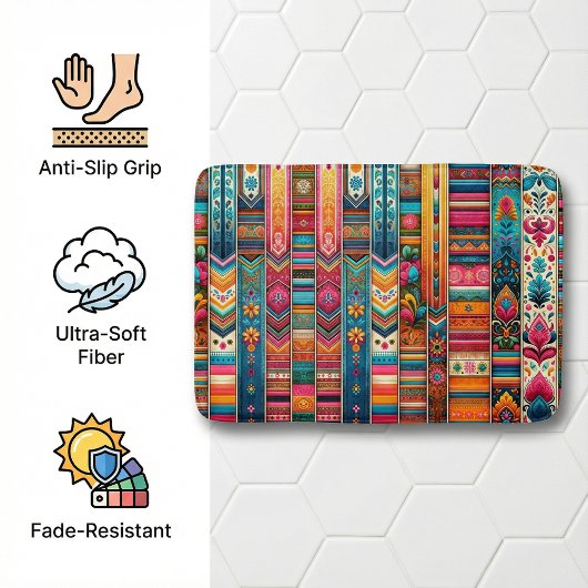 Levendige Boho Stripes: Eclectische Textielkunst Badmat