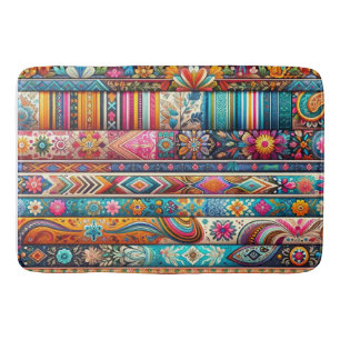Levendige Boho Stripes: Eclectische Textielkunst Badmat