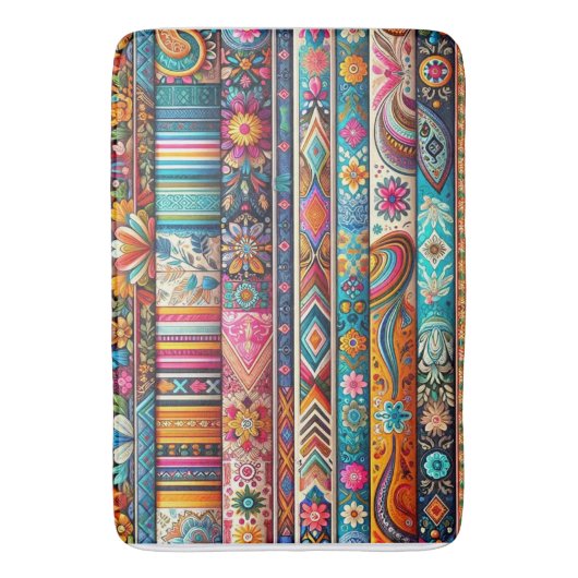 Levendige Boho Stripes: Eclectische Textielkunst Badmat (Voorkant Verticaal)