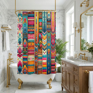 Levendige Boho Stripes: Eclectische Textielkunst Douchegordijn