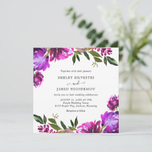 Levendige Bold Bright Paarse Floral Modern Wedding Kaart
