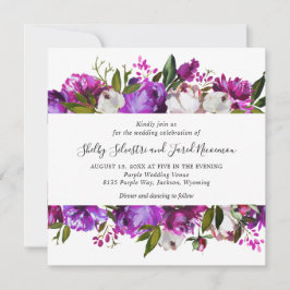 Levendige Bold Bright Paarse Floral Modern Wedding Kaart