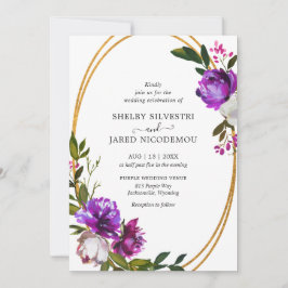 Levendige Bold Bright Paarse Floral Modern Wedding Kaart