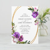 Levendige Bold Bright Paarse Floral Modern Wedding Kaart (Staand voorkant)