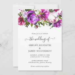 Levendige Bold Bright Paarse Floral Modern Wedding Kaart