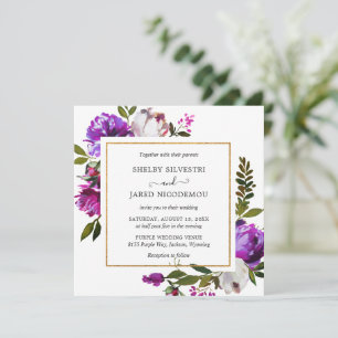 Levendige Bold Bright Paarse Floral Modern Wedding Kaart