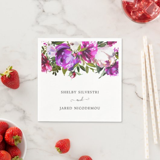 Levendige Bold Bright Paarse Floral Modern Wedding Servet (Insitu)