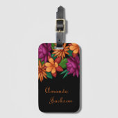 Levendige Bold Kleurrijke Bloeiende Bloemen Zwart  Bagagelabel (Voorkant (verticaal))
