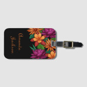 Levendige Bold Kleurrijke Bloeiende Bloemen Zwart  Bagagelabel (Voorkant (horizontaal))