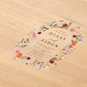 Levendige Bold Waterverf Wildflowers Wedding Acryl Uitnodigingen (Laagn)