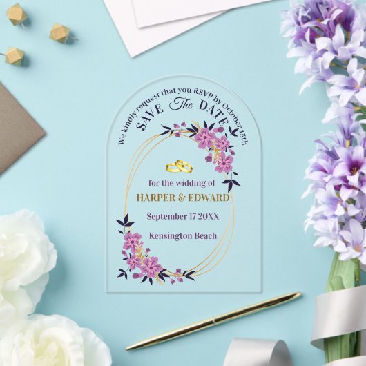 Levendige Bold Wildflowers Wedding Save the Date A Acryl Uitnodigingen (Insitu (Huwelijk))