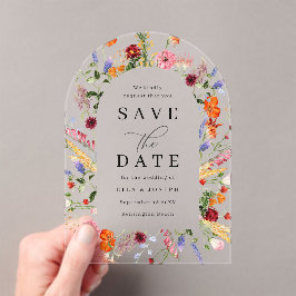 Levendige Bold Wildflowers Wedding Save the Date Acryl Uitnodigingen