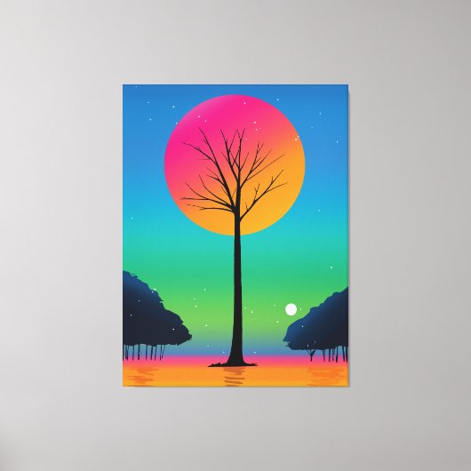 Levendige boom onder een kosmische regenbooghemel canvas afdruk (Voorkant)