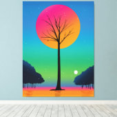 Levendige boom onder een kosmische regenbooghemel canvas afdruk (Insitu (Houten vloer))