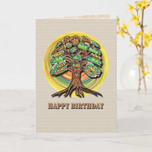 Levendige Boom Verjaardag Kaart (Gele Bloem)