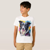 Levendige Border Collie Kinder T-shirt (Voorkant volledig)