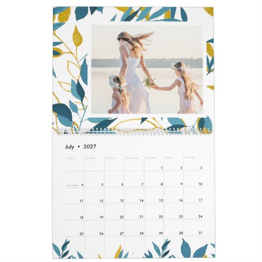 Levendige botanische bewerkbare jaarfoto kalender (Jul 2027)