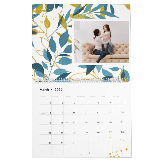 Levendige botanische bewerkbare jaarfoto kalender (Mar 2026)