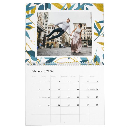 Levendige botanische bewerkbare jaarfoto kalender (Feb 2026)