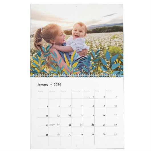 Levendige botanische bewerkbare jaarfoto kalender (Jan 2026)