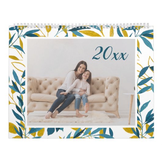 Levendige botanische bewerkbare jaarfoto kalender (Hoes)
