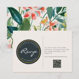 Levendige Botanische Bloemen Bruiloft QR Code RSVP Kaartje