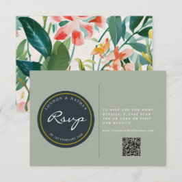 Levendige Botanische Bloemen Bruiloft QR Code RSVP Kaartje