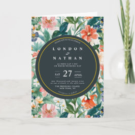 Levendige Botanische Bloom Bloemen Bruiloft Uitnod