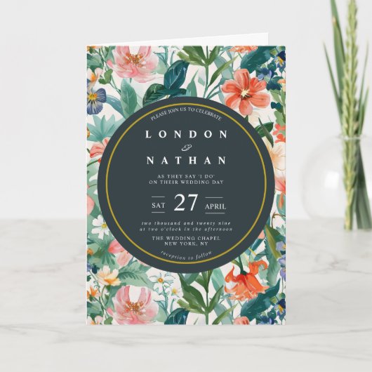 Levendige Botanische Bloom Bloemen Bruiloft Uitnod (Voorkant)