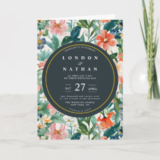 Levendige Botanische Bloom Bloemen Bruiloft Uitnod