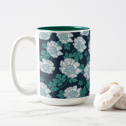 Levendige botanische elegantie tweekleurige koffiemok (Met donut)