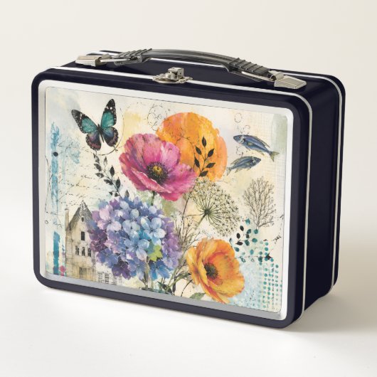 Levendige Botanische Mixed Media Collage Kunst (Voorkant)