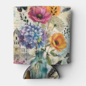 Levendige Botanische Mixed Media Collage Kunst Blikjeskoeler (Voorkant)