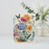Levendige Botanische Mixed Media Collage Kunst Briefkaart (Staand voorkant)
