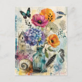 Levendige Botanische Mixed Media Collage Kunst Briefkaart (Voorkant)