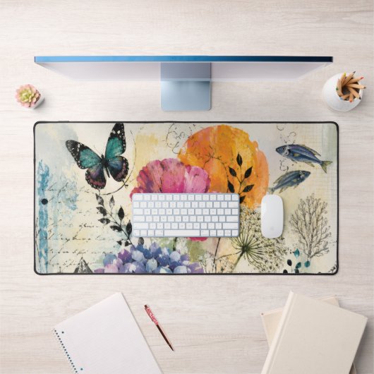 Levendige Botanische Mixed Media Collage Kunst Bureaumat (Kantoor 1)