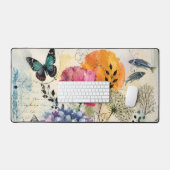 Levendige Botanische Mixed Media Collage Kunst Bureaumat (Keyboard & Muis)